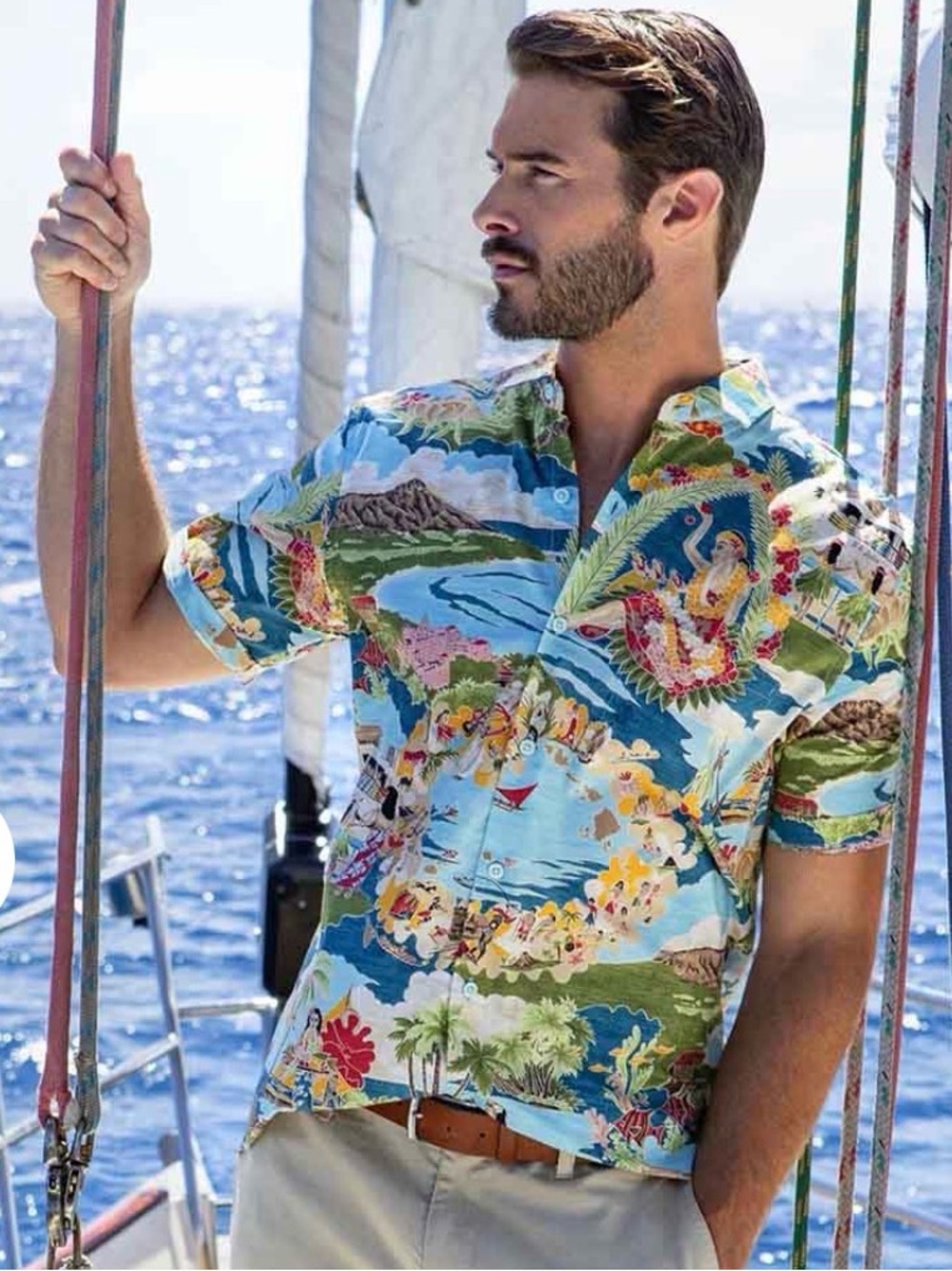 Tori Richard Boat Day Aloha Cotton Lawn Camp Shirt - Lagoon